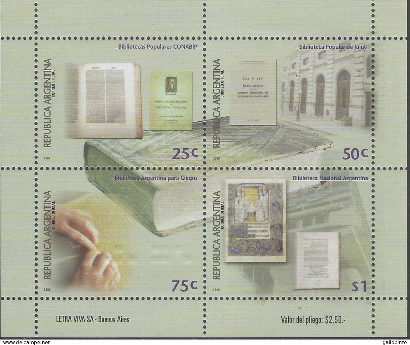 ARGENTINA LIBRARIES FOR THE BLIND, BOOKS, BRAILE MNH 2000 - Blocs-feuillets