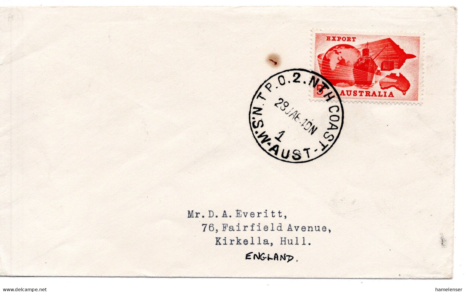 68862 - Australien - 1964 - 5d Export EF A Bf BahnpostStpl TPO 2 NTH COAST -> Grossbritannien - Storia Postale