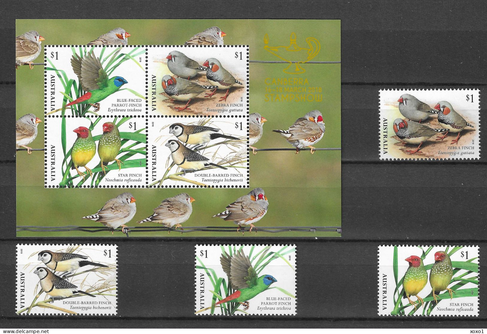 AUSTRALIA 2018 MiNr. 4770 - 73 (Block 480) Australien Birds Oiseaux Finches CANBERRA STAMPSHOW 4v +s\sh MNH** 16,00 € - Ungebraucht