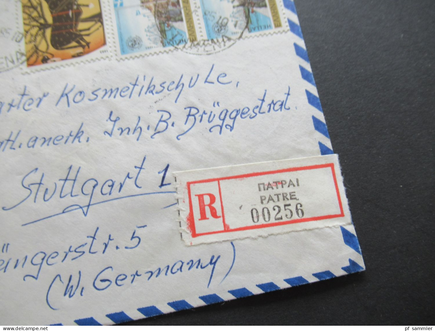 Griechenland 1985 Einschreiben Air Mail / Luftpost Per Express Patre - Stuttgart Rücks. Stp. Frankfurt Am Main Flughafen - Brieven En Documenten