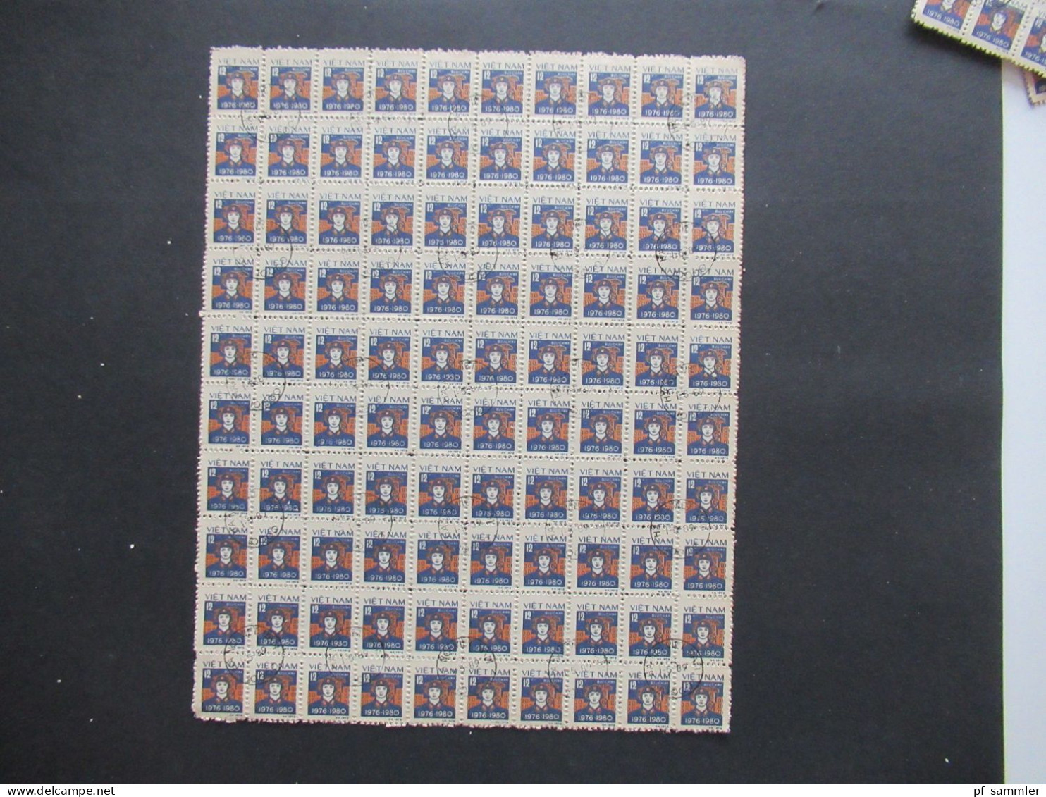 Asien Vietnam 1978 / 1980 Freimarken Motiv Soldat Buu Chinh 100er Bogenteile / Bogen (11 Stück) mit Stempel Hanoi