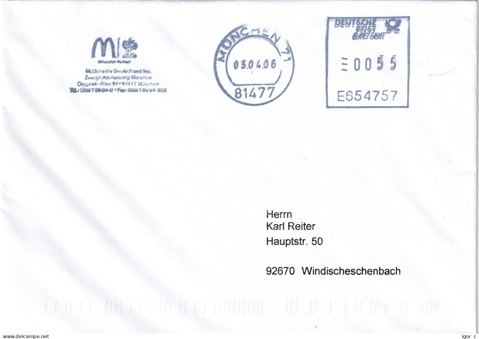 Germany 2005 Cover; Football Fussball Soccer Calcio FIFA World Cup Germany Logo EMA Meter Freistempel McDonald München - 2006 – Germany