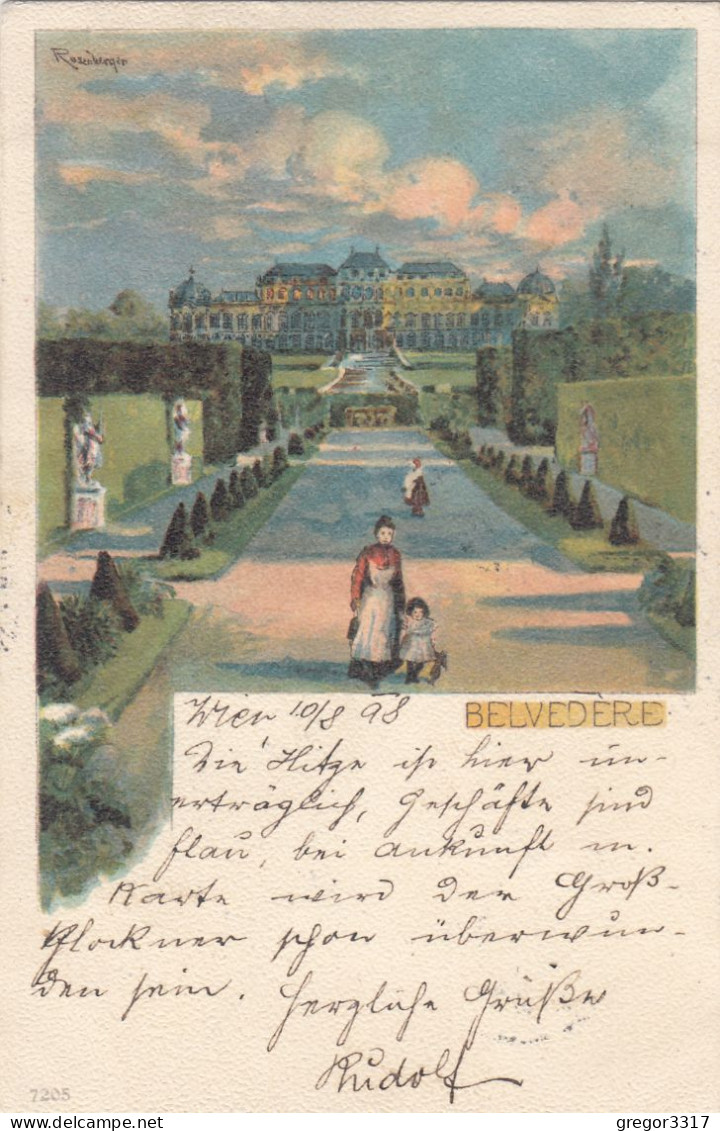 D2498) WIEN - BELVEDERE - Schöne Signierte LITHO - Kind Frau Gärten 10.08.1898 !! - Belvedère