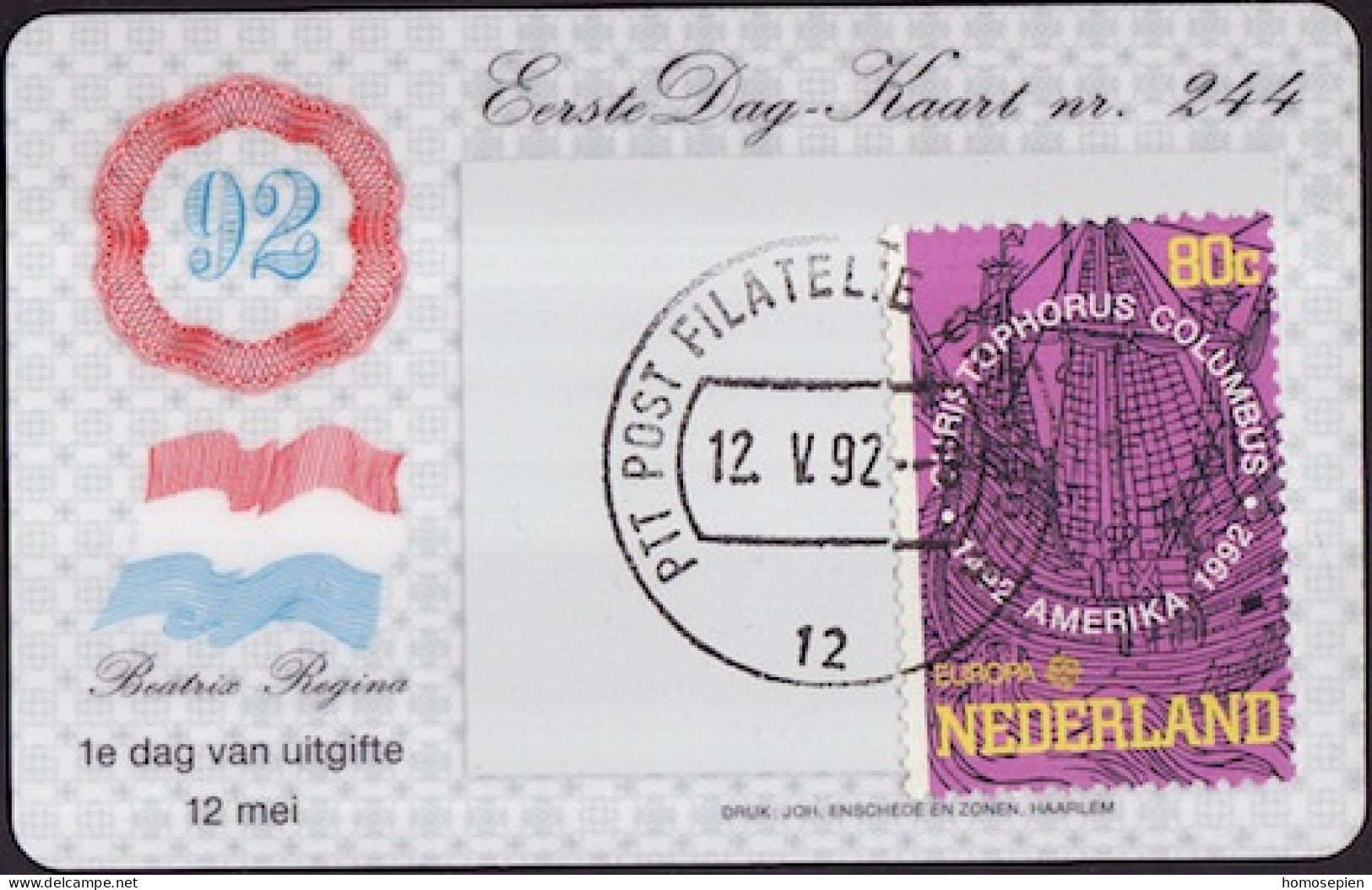 Pays Bas - Netherlands - Niederlande CPH 1992 Y&T N°1407 - Michel N°1442 - 80c EUROPA - Carte Philatélique - Cartes-Maximum (CM)