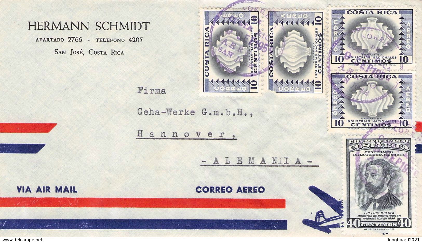 COSTA RICA - AIRMAIL 1959 - HANNOVER/DE / *2077 - Costa Rica