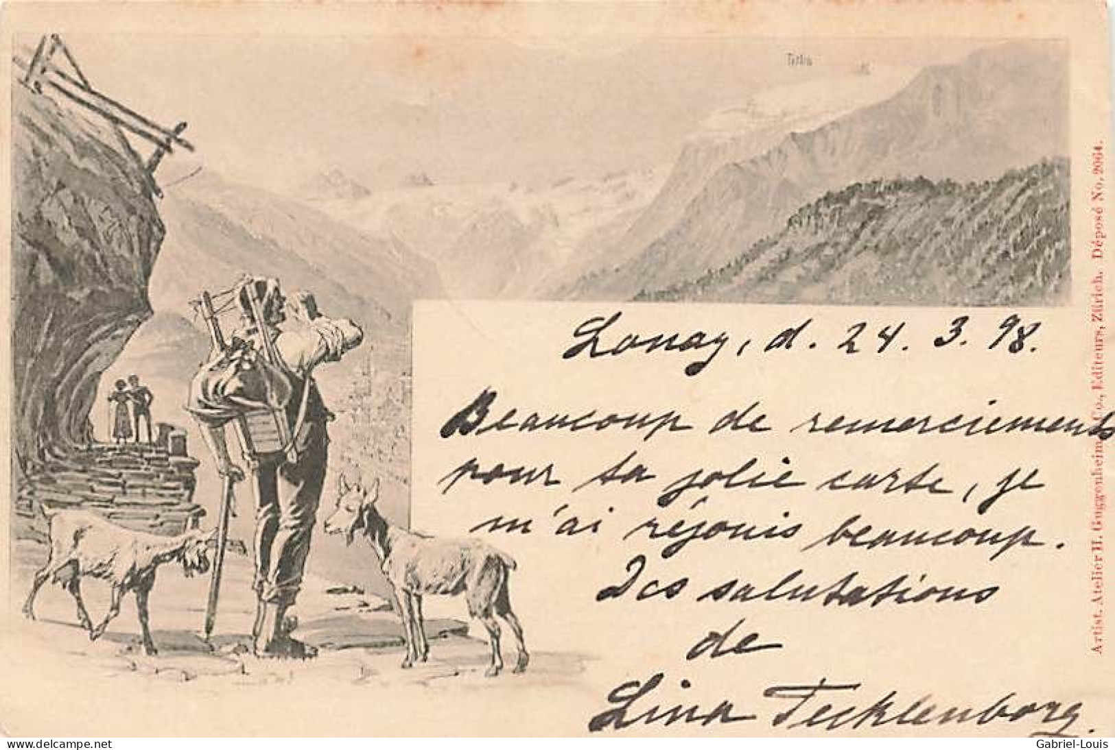 Litho 1896 Titlis Engelberg Bergbauer Mit Ziegen - Engelberg