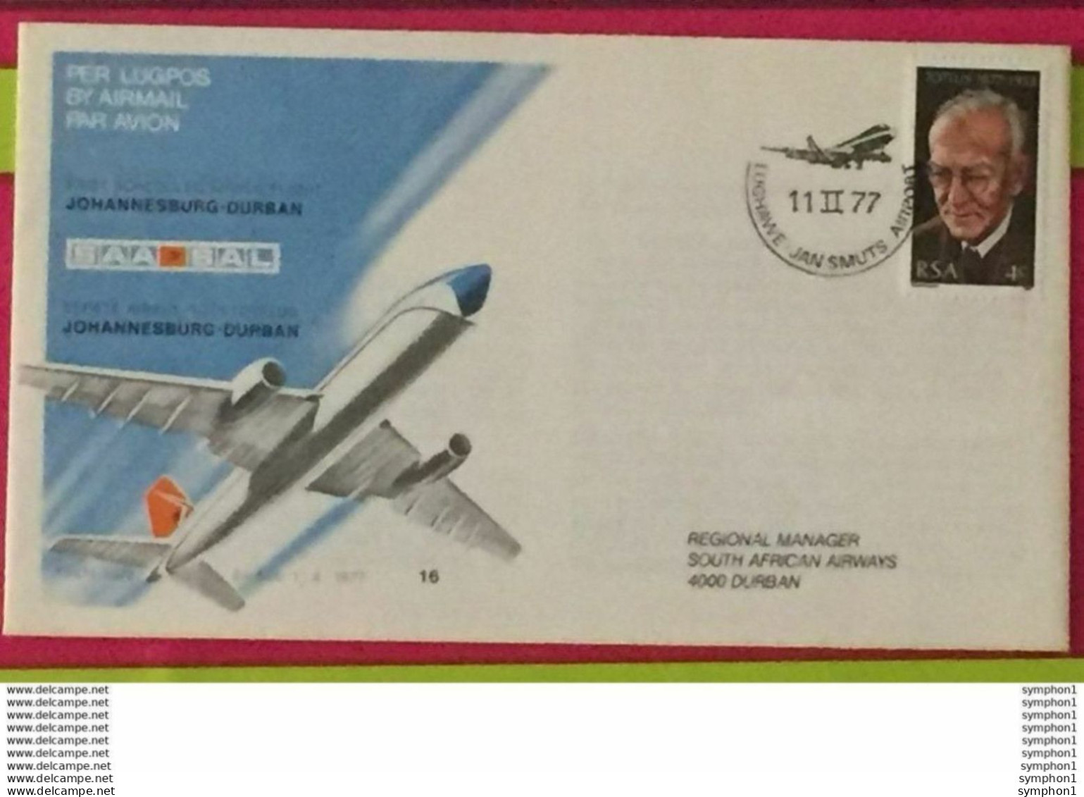 2 Enveloppes FDI De South African Airlines De 1977 Pour Le 1er Vol Airbus Sur Le Vol Durban - Johannesburg Et Retour - FDC