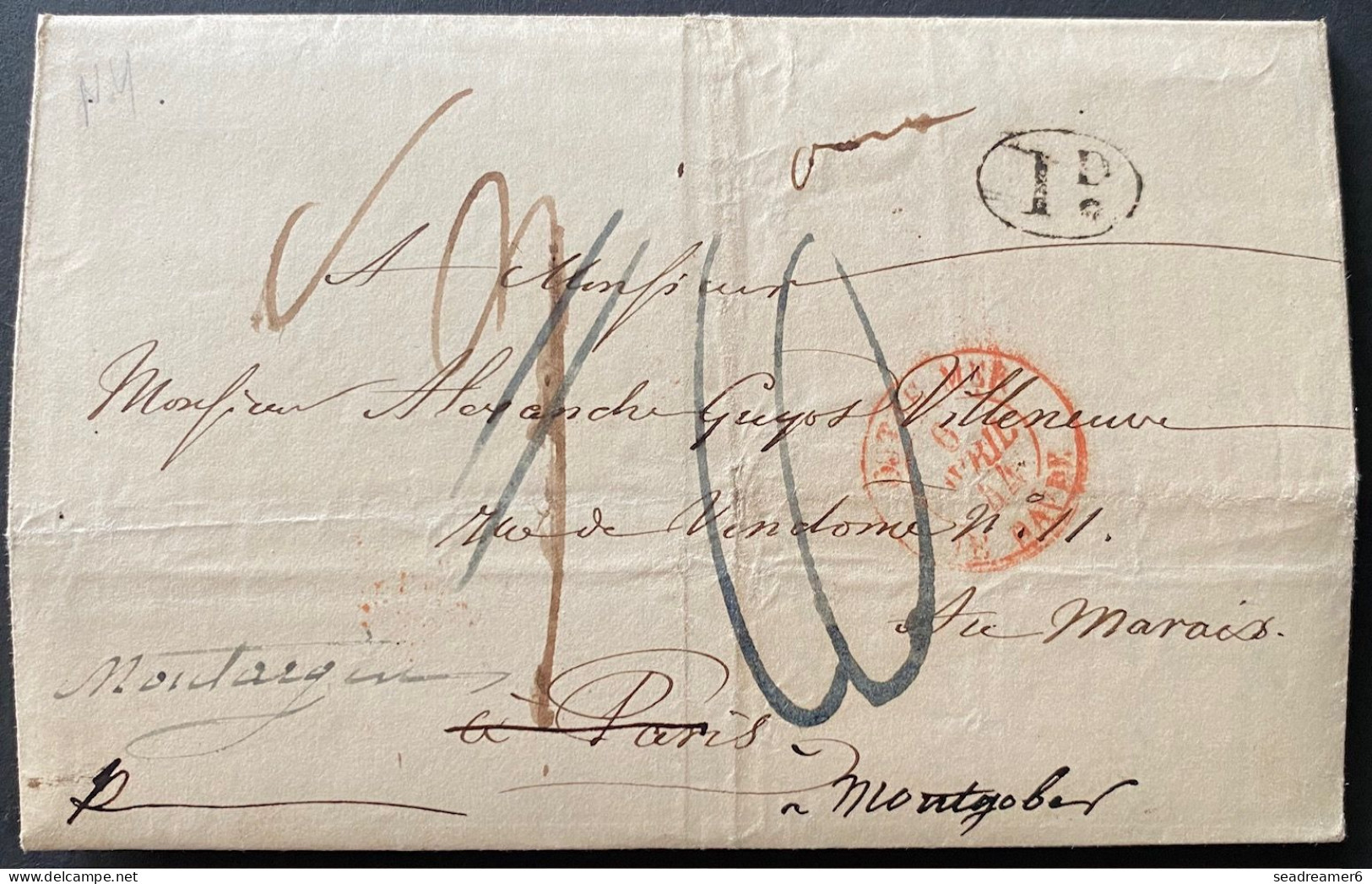 Lettre 1844 De New York Pour PARIS Réexpédiée à MONTGOBERT, Taxe Rectifiée + Decime Rurale TTB - …-1845 Préphilatélie