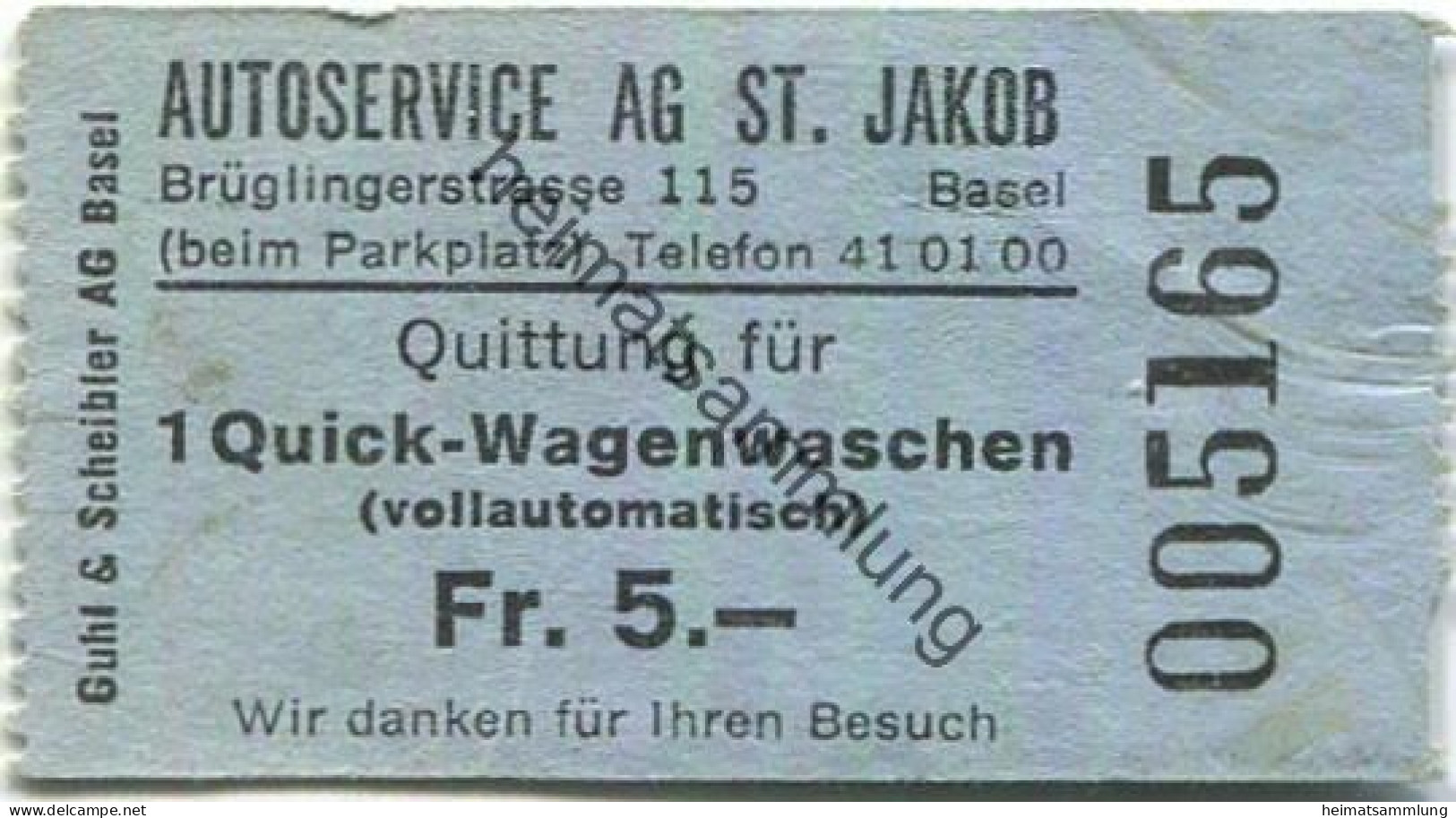 Schweiz - Basel - Quittung Für 1 Quick-Wagenwaschen - Autoservice AG St. Jakob Brüglinerstrasse 115 - Switzerland