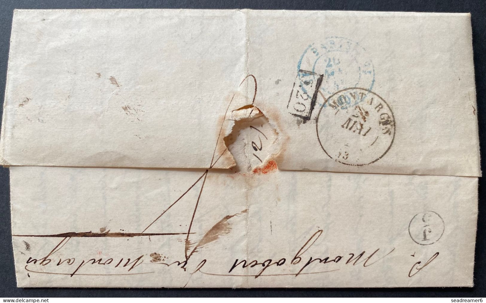 Lettre 1842 De New York Pour PARIS Par Le "Ville De LYON " Réexpédiée à MONTGOBERT, Taxée + Decime Rurale TTB - …-1845 Prephilately