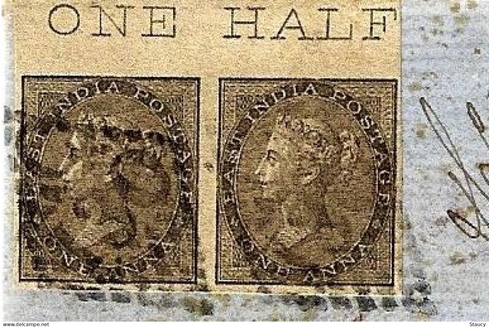 British INDIA 1858 QV Pair Of 1a One Anna Brown Imperf Franked Madras To Cognac Via Bombay/Paris/London By Southampton - 1858-79 Compañia Británica Y Gobierno De La Reina