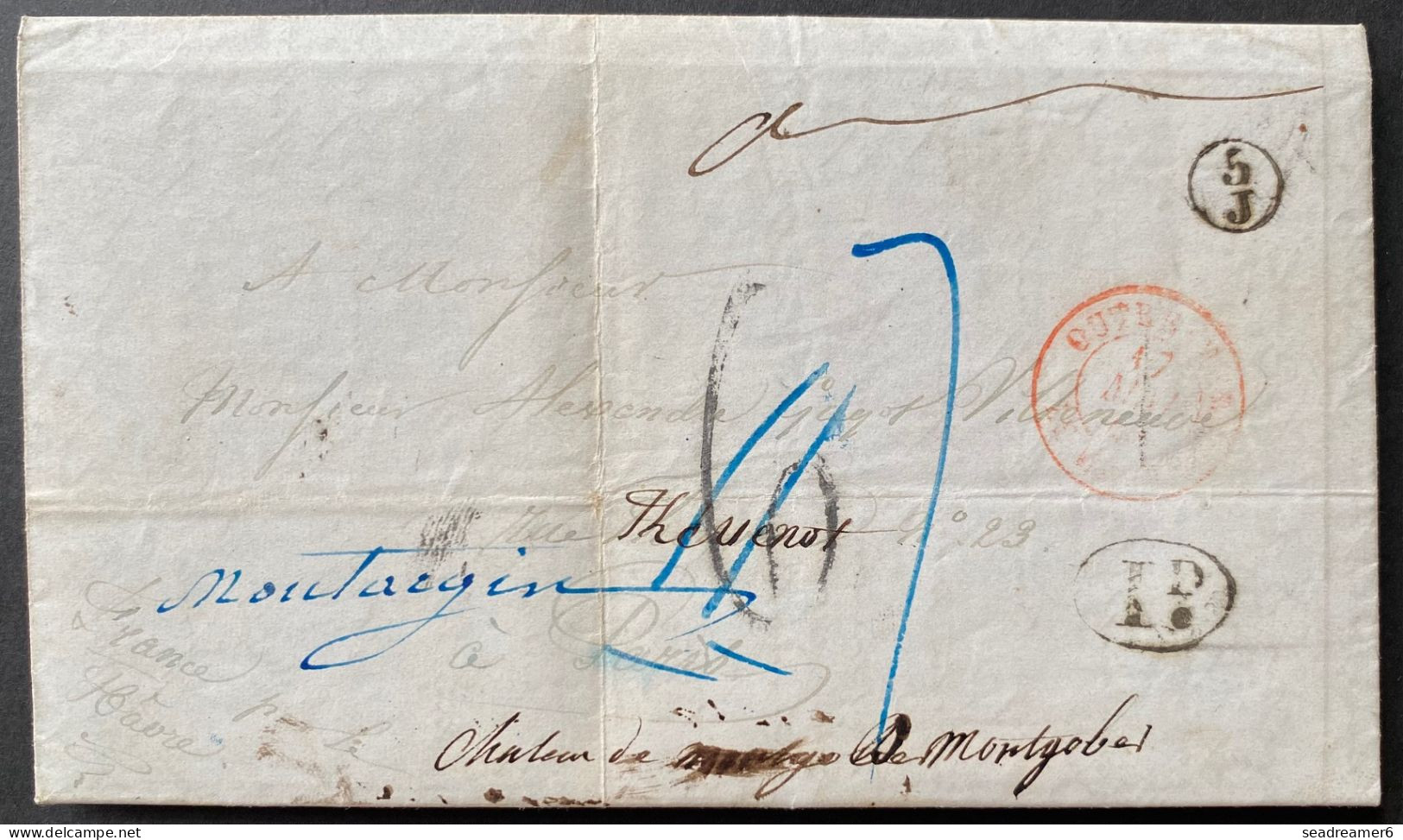 Lettre 1843 De New York Pour PARIS Réexpédiée à MONTGOBERT, Taxe Rectifiée + Decime Rurale + Boitier Facteur TTB - …-1845 Prephilately