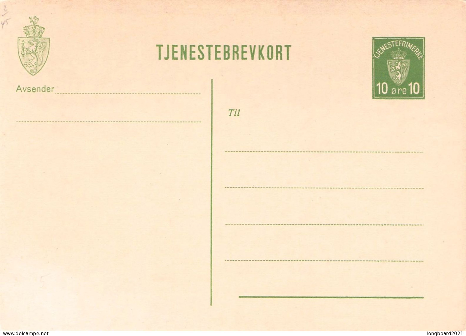 NORWAY - TJENESTEBREVKORT 10 Ö 1933 Unc Mi DP5 / *2082 - Enteros Postales