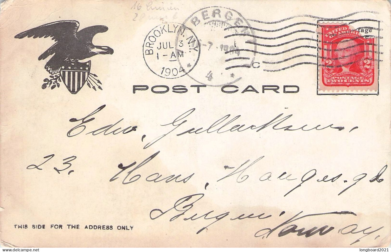 USA - PICTURE CPOSTCARD 1904 - BERGEN/NO / *2084 - Briefe U. Dokumente