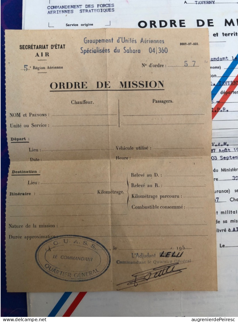 Petit Lot D’ordre De Mission Des FAS 1959 - Aviation