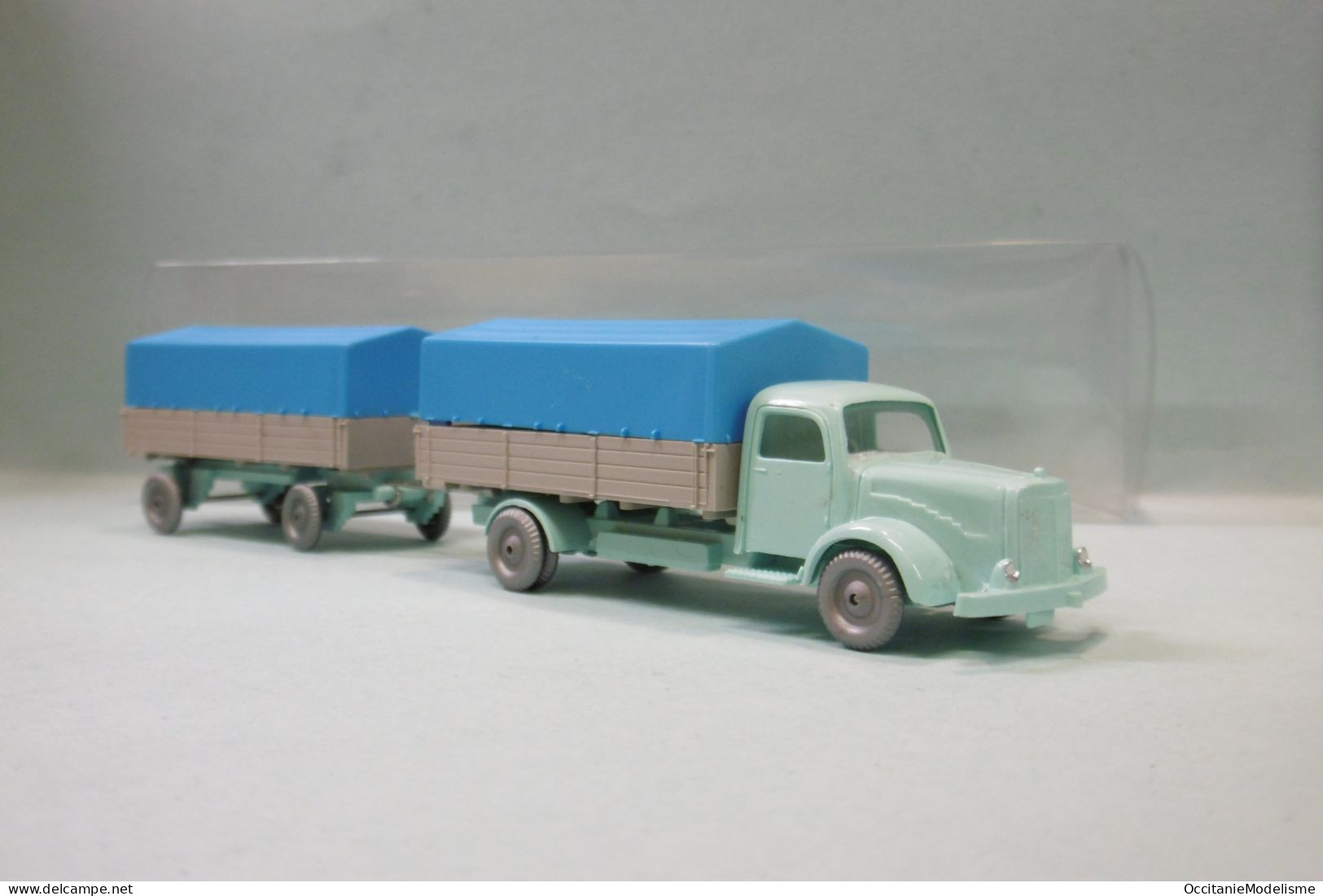 IMU - Camion MERCEDES 5000 + Remorque Turquoise Bâche Bleu HO 1/87 - Véhicules Routiers