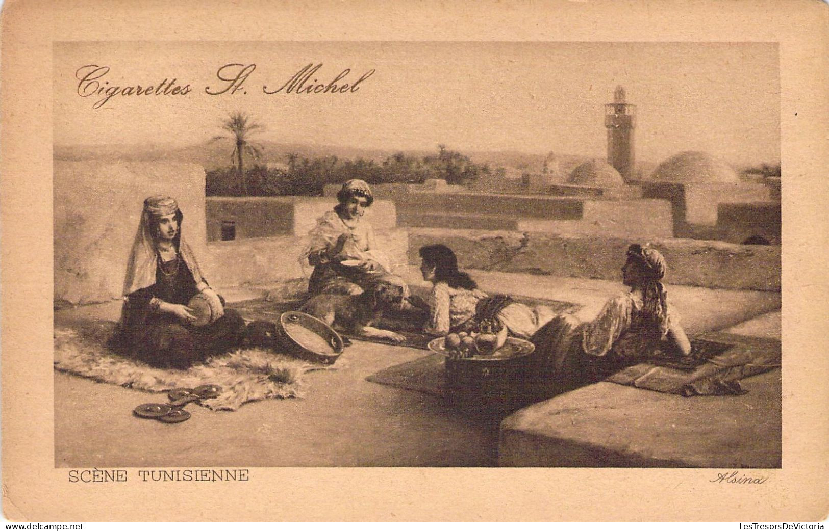 ILLUSTRATEUR Non Signée - Scène Tunisienne - Pub Cigarette St Michel - Carte Postale Ancienne - Ohne Zuordnung