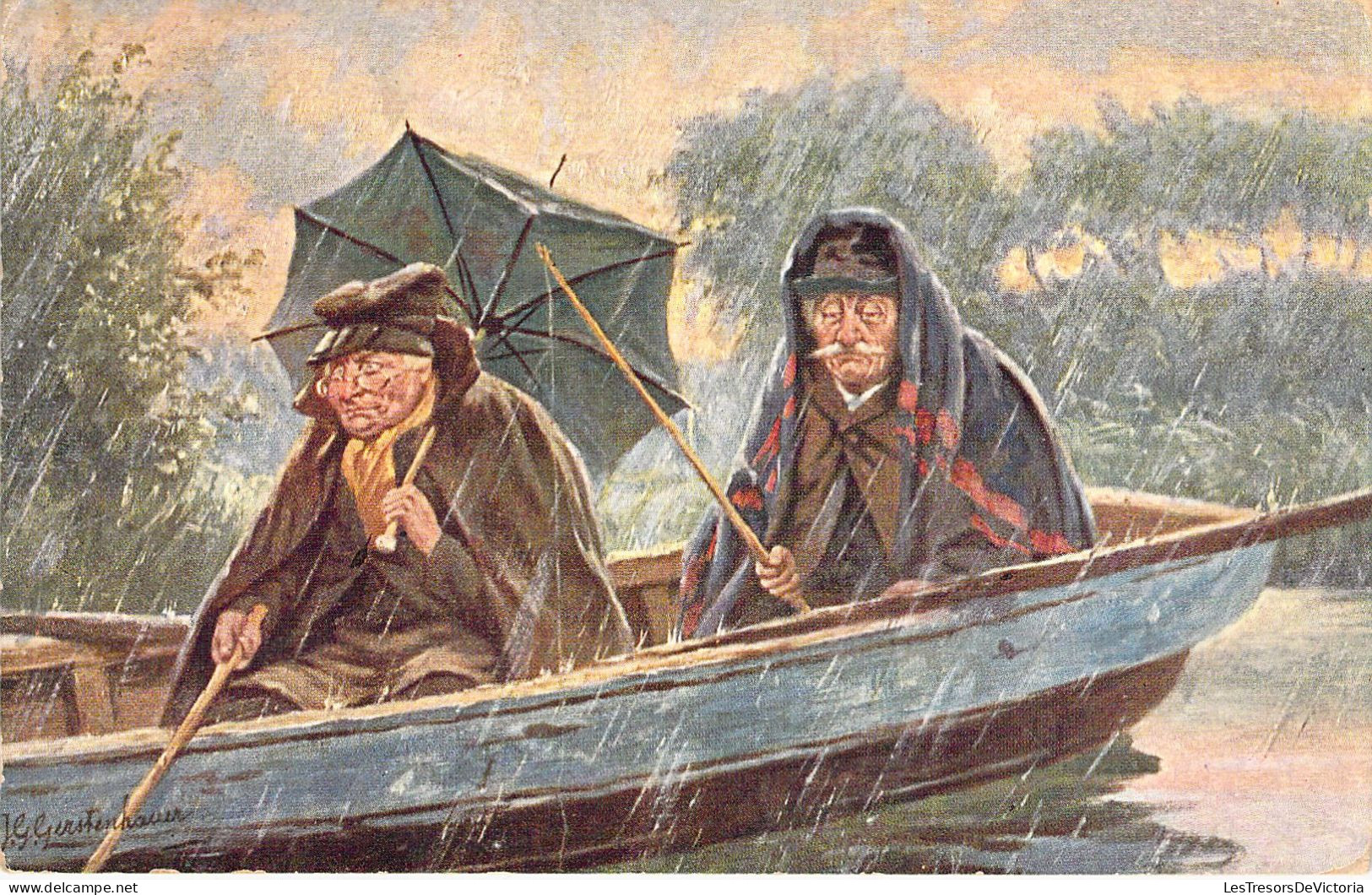 ILLUSTRATEUR SIGNE Gerstenhauer - Une Partie De Plaisir - Barque Sous La Pluie - Carte Postale Ancienne - Sonstige & Ohne Zuordnung