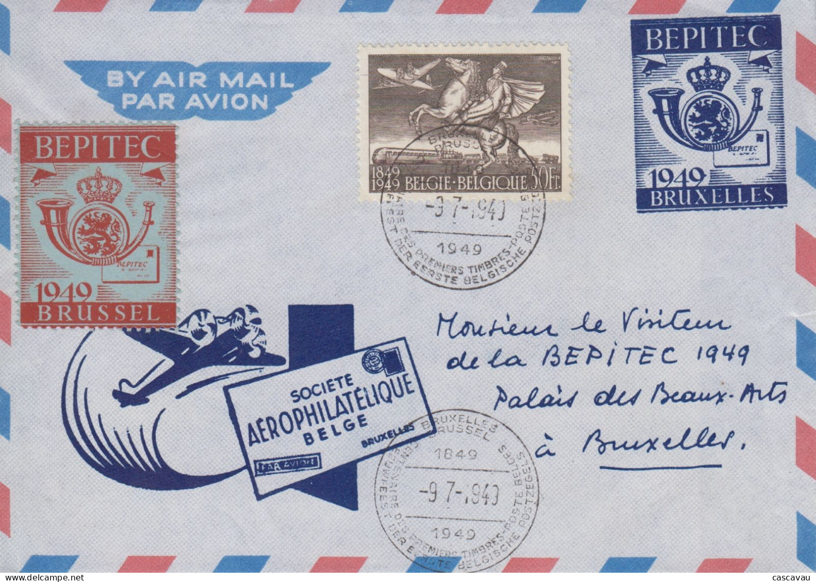 Enveloppe  Entier  Postal   1er  Jour   BELGIQUE    BEPITEC   Centenaire  Du   Timbre   Belge   1949 - Omslagen