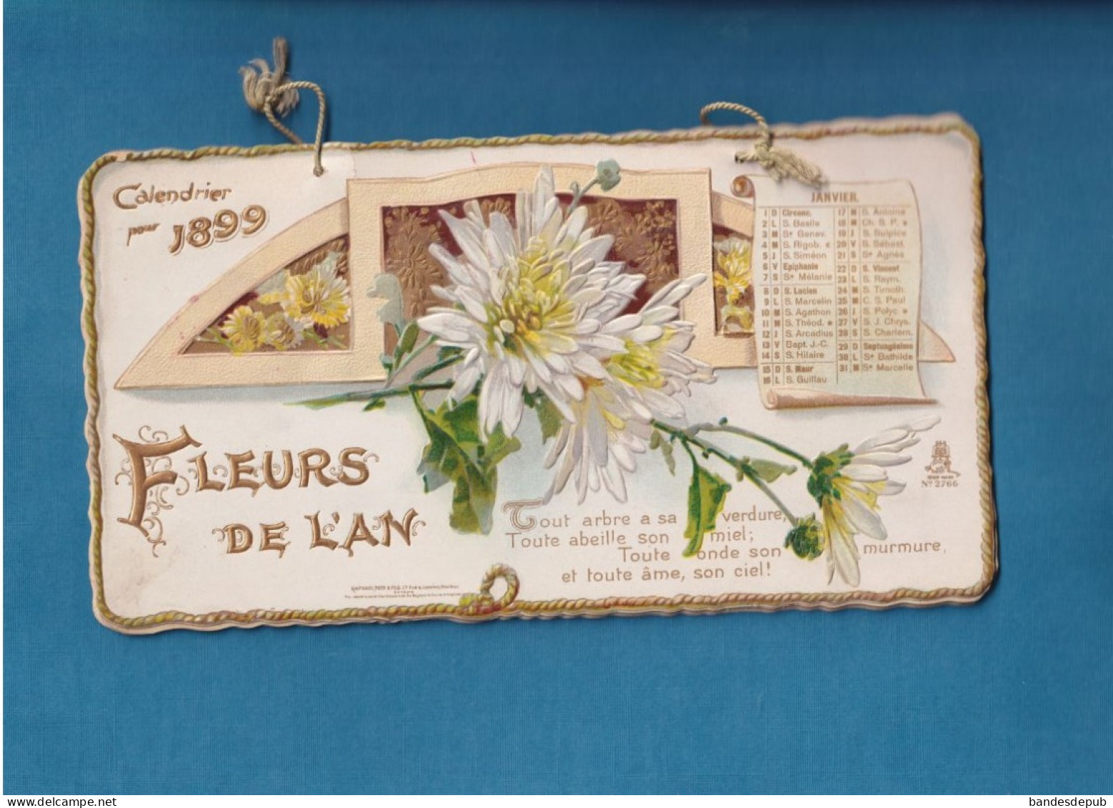 RARE Et Superbe  Calendrier 1899 RAPHAEL TUCK Gaufré Doré FLEURS DE L' AN Ill Style Klein 8 Pages Cordonnet Origine - Grossformat : ...-1900