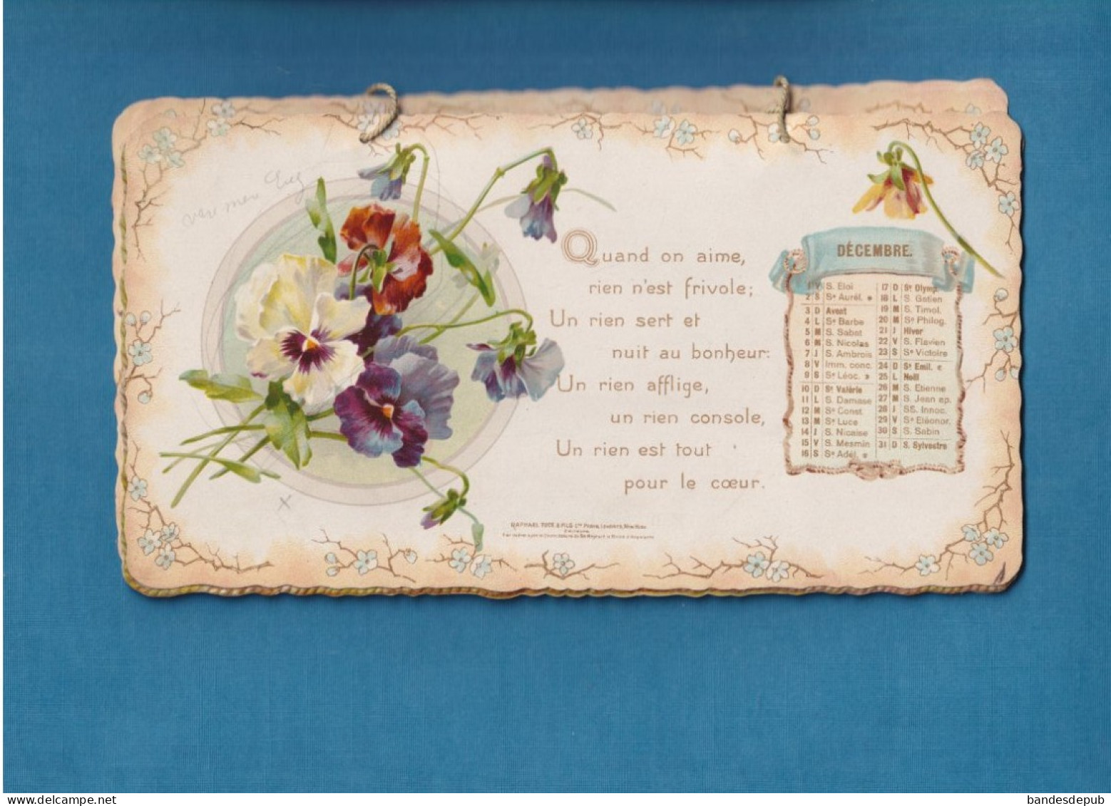 RARE et superbe  calendrier 1899 RAPHAEL TUCK gaufré doré FLEURS DE L' AN ill style Klein 8 pages cordonnet origine