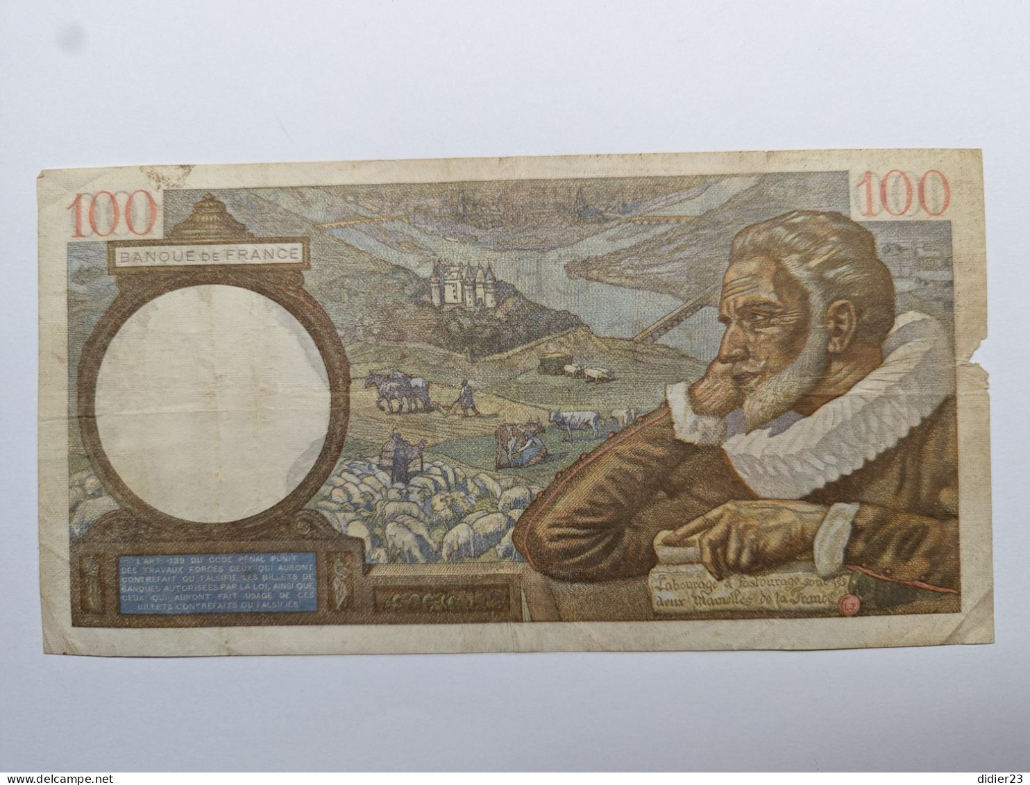 BILLET DE BANQUE FRANCE SULLY 100 - 100 F 1939-1942 ''Sully''