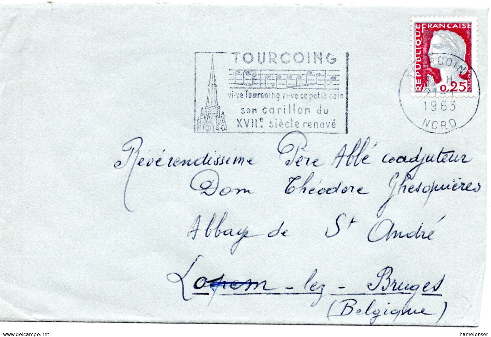 59053 - Frankreich - 1963 - 0,25F Marianne EF A Bf TOURCOING - TOURCOING ... -> Belgien - Musik