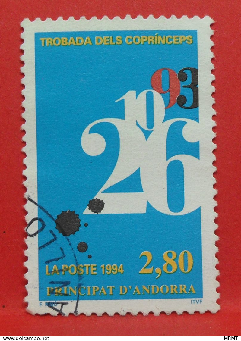 N°474 - 2.80 Francs - Année 1994 - Timbre Oblitéré Andorre Français - - Gebraucht