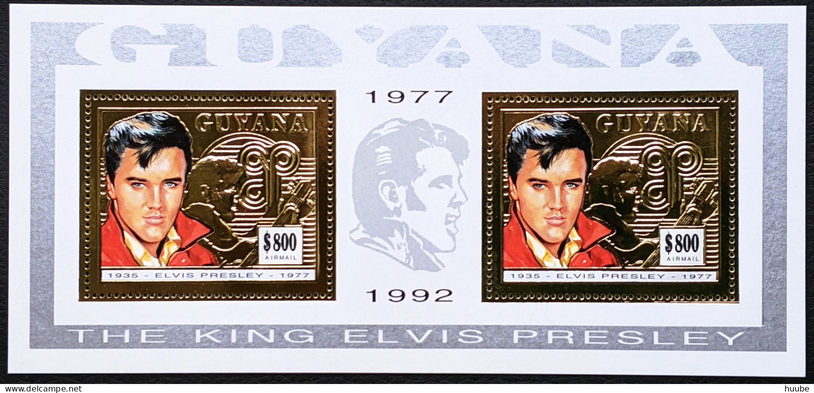 Guyana, 1993, Mi 4508, 15th Anniversary Of The Death Of Elvis Presley, Sheet 2v Gold, MNH - Elvis Presley