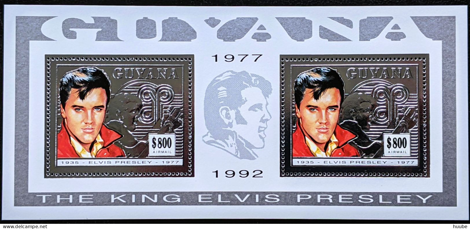 Guyana, 1993, Mi 4509, 15th Anniversary Of The Death Of Elvis Presley, Sheet 2v Silver, MNH - Elvis Presley