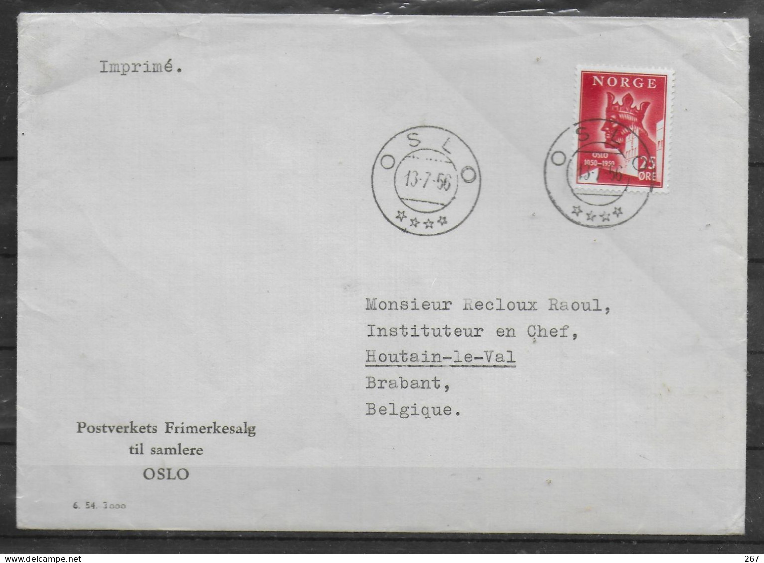 NORVEGE Lettre 1956 Oslo Roi - Brieven En Documenten