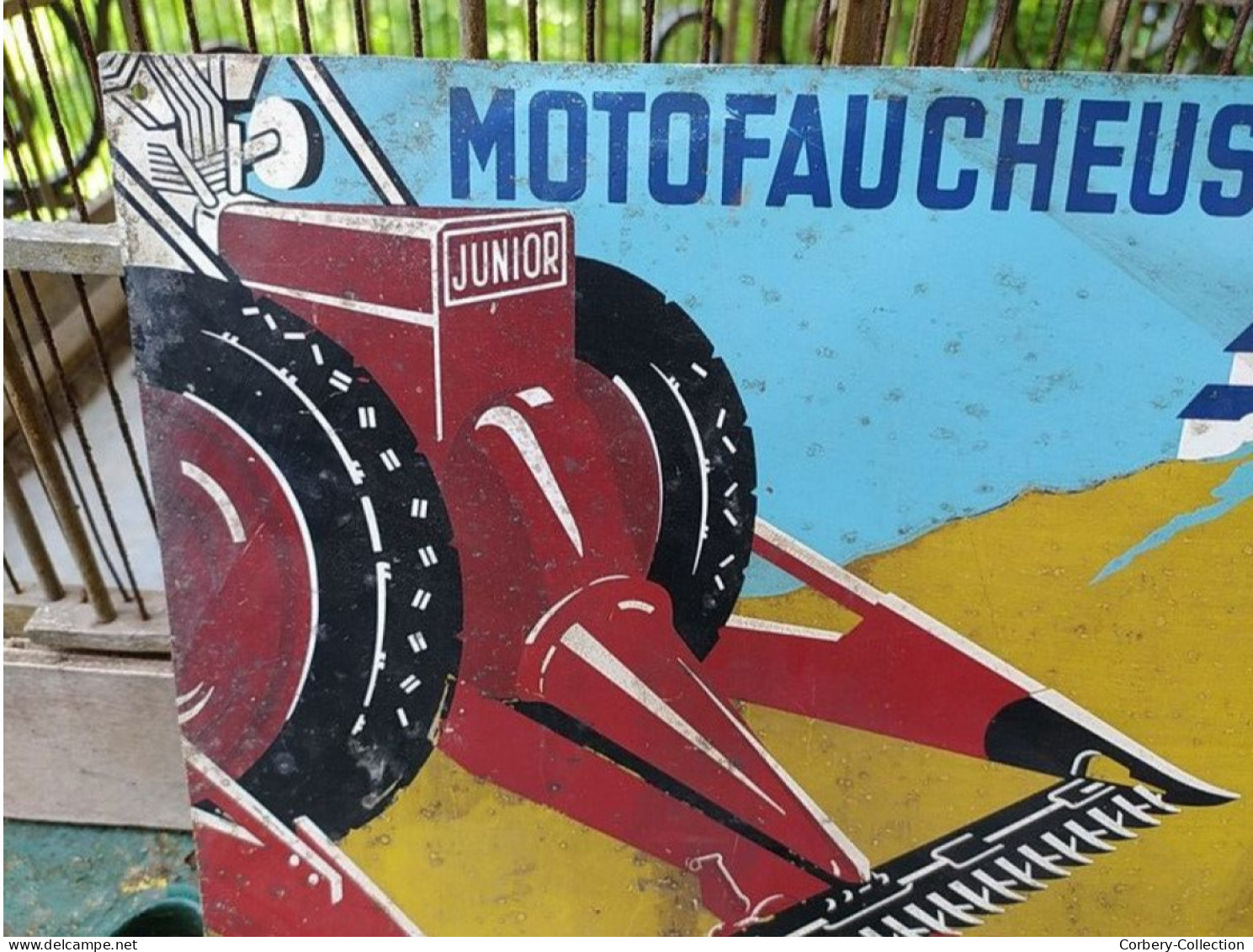 Ancienne Plaque Publicitaire Motofaucheuse Junior Tracteur - Otros & Sin Clasificación