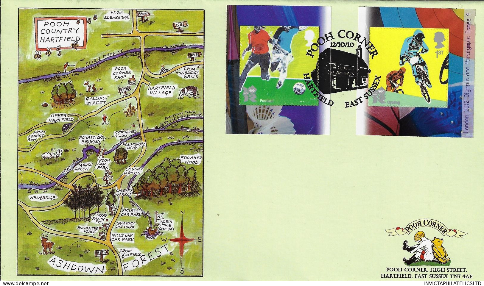 GB 2010 OLYMPIC GAMES NVI BOOKLET NO 4, VERY SCARCE POOH COUNTRY MAP FDC, FEW EXIST - 2001-2010 Decimal Issues