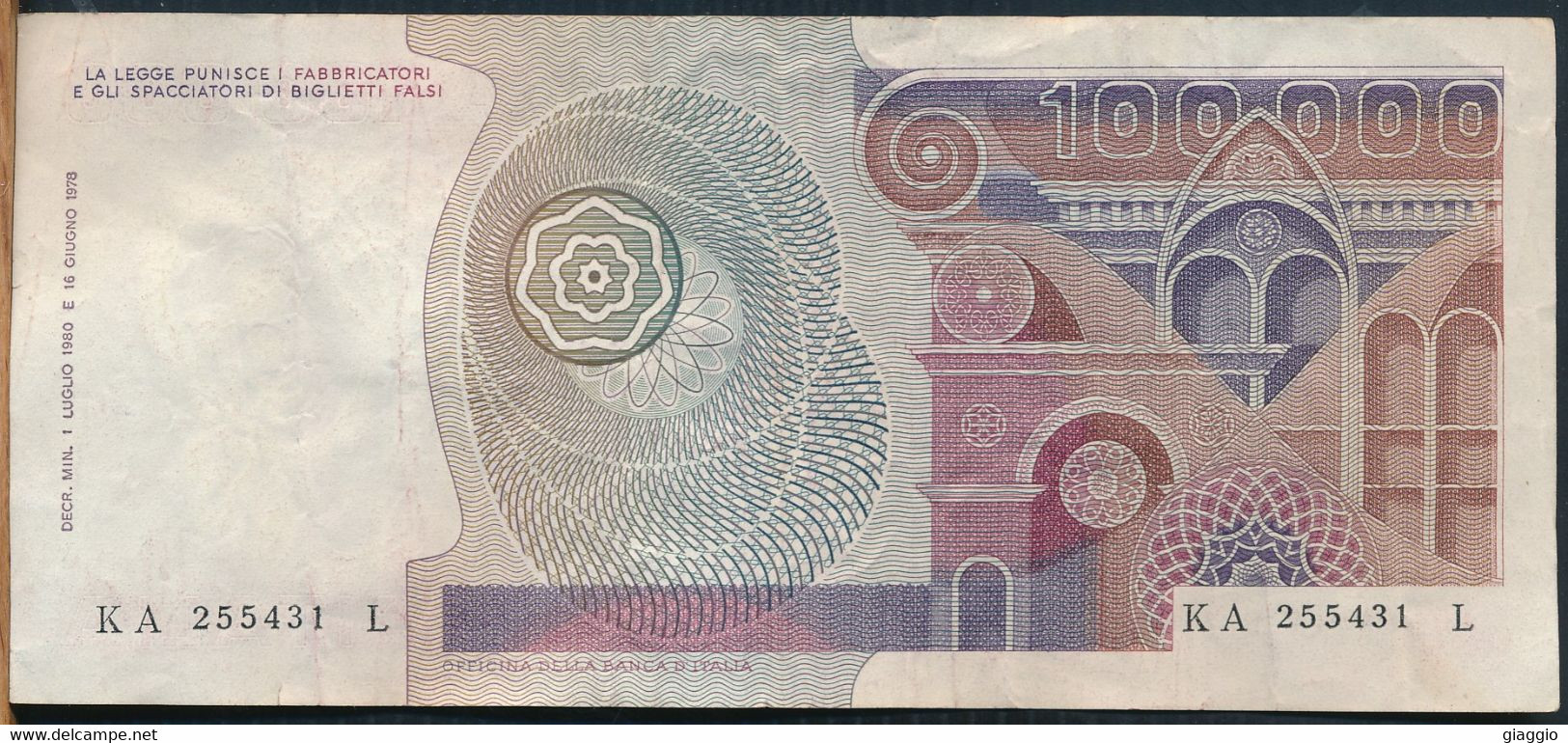 °°° ITALIA - 100000 LIRE BOTTICELLI 01/07/1980 SERIE KA °°° - 100.000 Lire