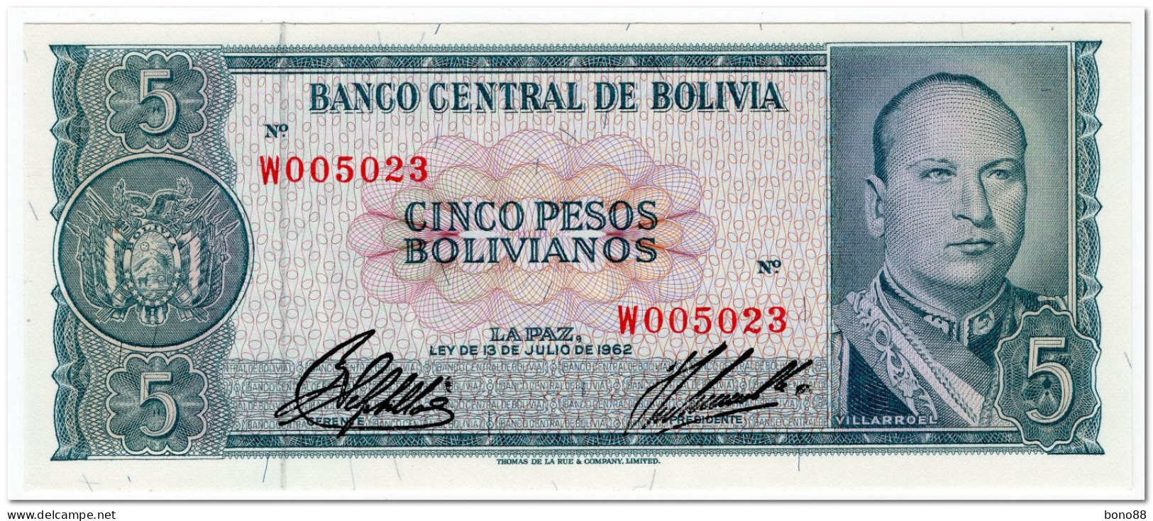 BOLIVIA,5 BOLIVIANOS,L.1962,P.153,UNC - Bolivië