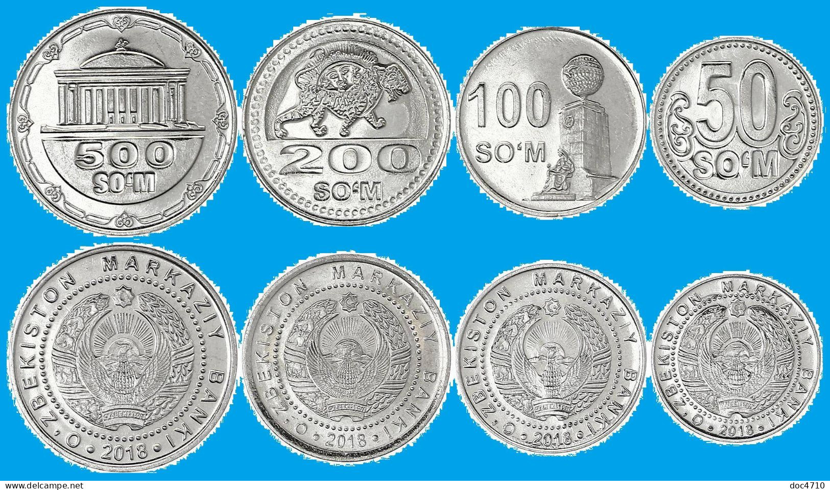 Uzbekistan 50,100,200,500 So'm 2018, Set4, KM#36-39, Unc - Uzbenisktán