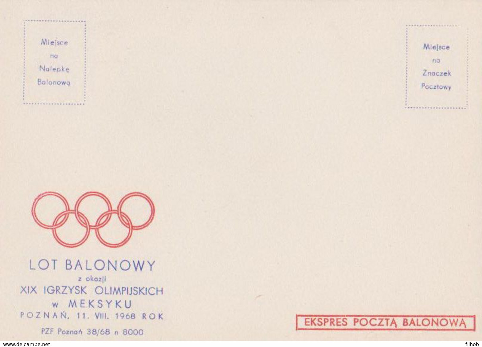 Poland Post - Balloon PBA.1968.kar: Flight For The Olympic Games Mexico 68 (card) - Palloni