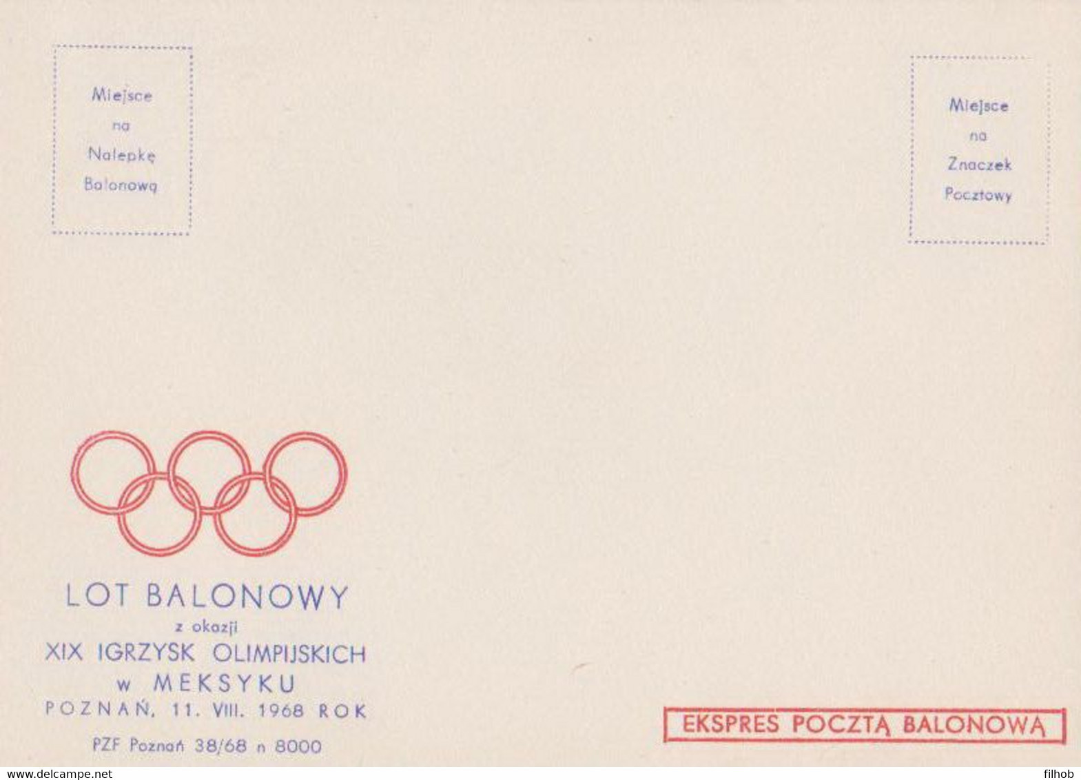 Poland Post - Balloon PBA.1968.kar: Flight For The Olympic Games Mexico 68 (card) - Ballons