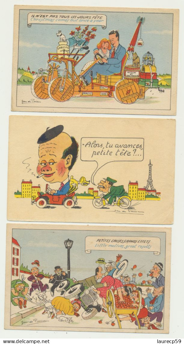 Lot De 4 Cartes Fantaisie -  Humour Humoristique - Thème "problèmes Automobiles"..- Illustrateur Jean De Preissac - Preissac