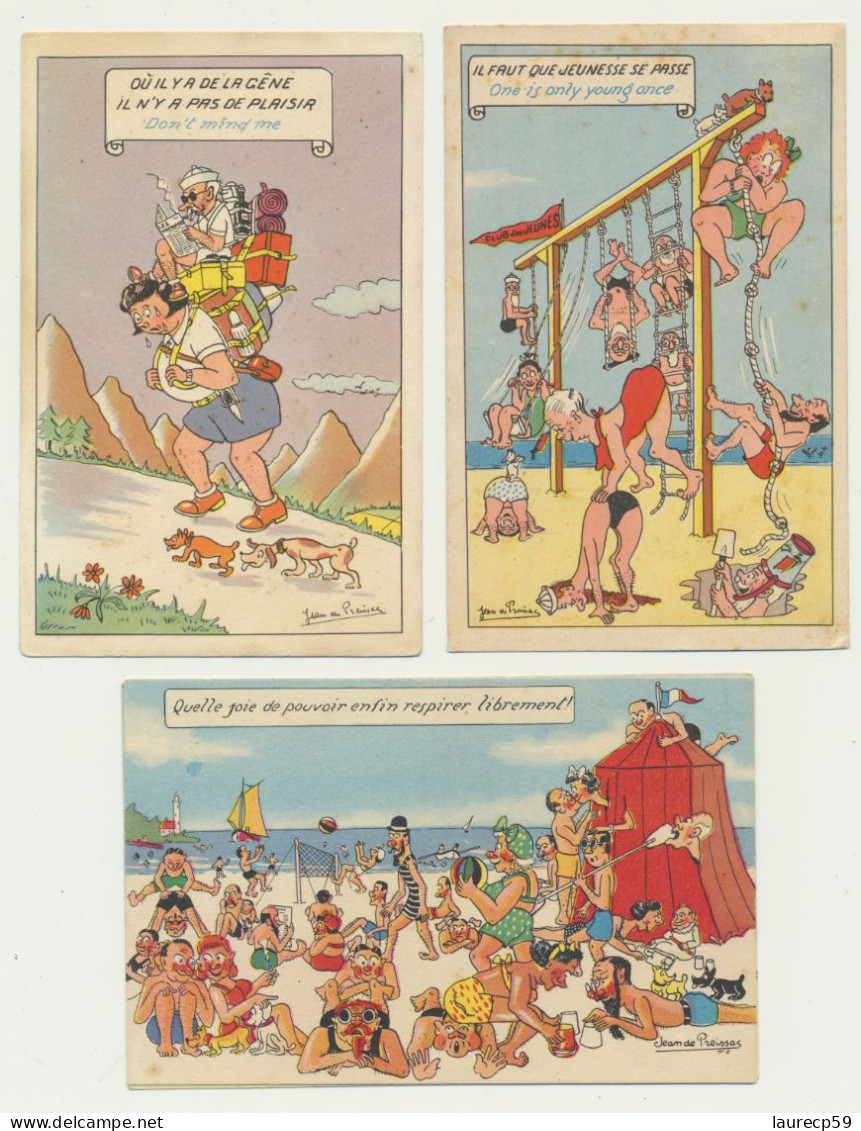 Lot De 4 Cartes Fantaisie -  Humour Humoristique - Thème "les Vacances"..- Illustrateur Jean De Preissac - Preissac
