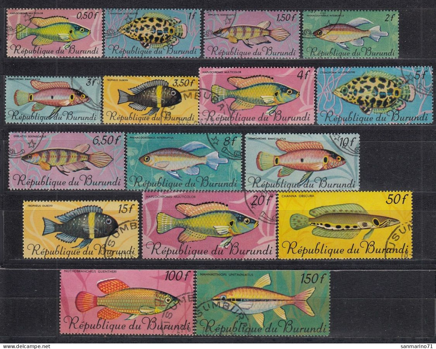 BURUNDI 319-334,used,fishes - Gebraucht