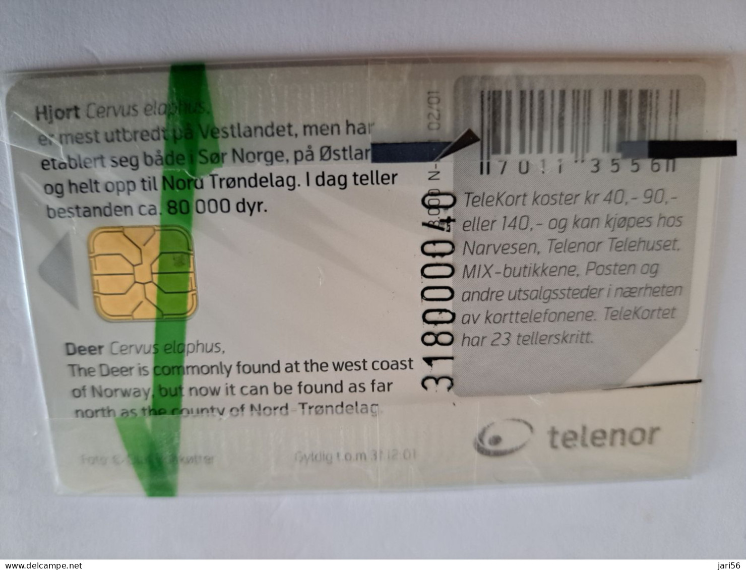 NORWAY / CHIPCARD/  TELENOR / 40 NOK  / HJORT/HERT/DEAR  / TIRAGE 3000 /    N-201  MINT IN WRAPPER **14518** - Noorwegen