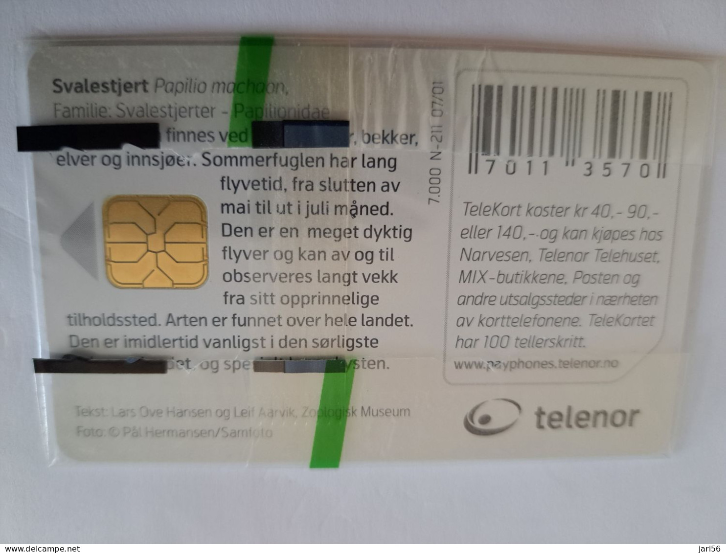 NORWAY / CHIPCARD/  TELENOR / 140 NOK  /  BUTTERFLY/ PAPPILLION/  / TIRAGE 7000 /    N-211  MINT IN WRAPPER **14521** - Noorwegen