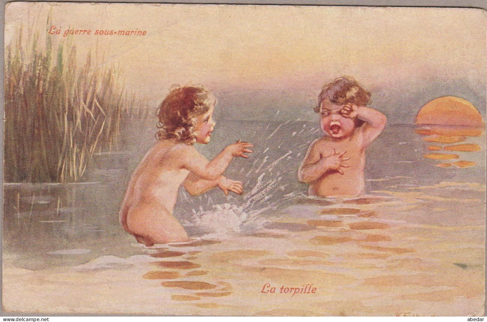 Wally Fialkowska Swimming La Torpille Enfant  Kids  Old PC. Cpa. - Fialkowska, Wally