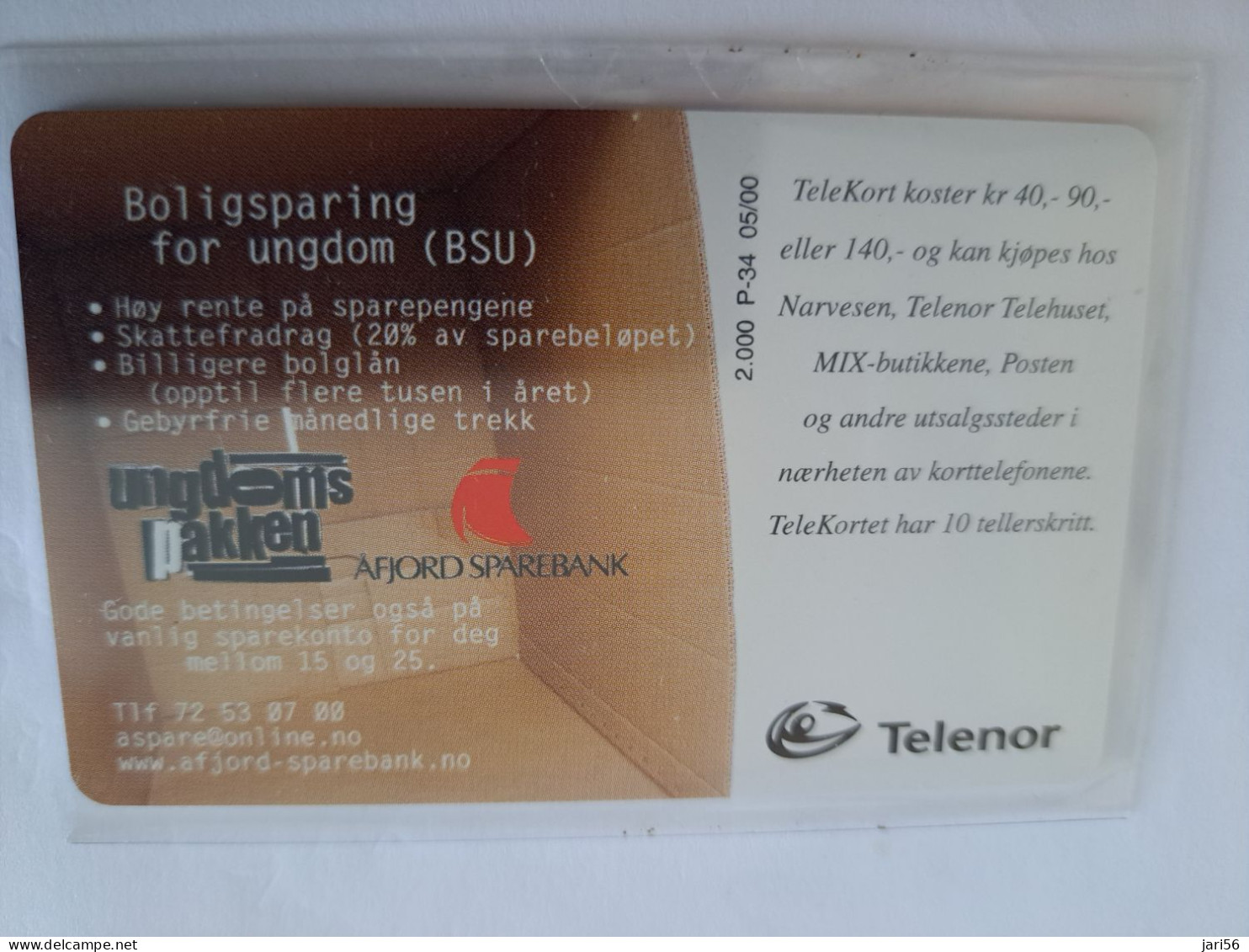 NORWAY / CHIPCARD/  TELENOR / 15 NOK  / UNGDOMSPAKKEN /BANK  /  TIRAGE 2.000 / P-34  MINT IN WRAPPER **14524** - Noorwegen