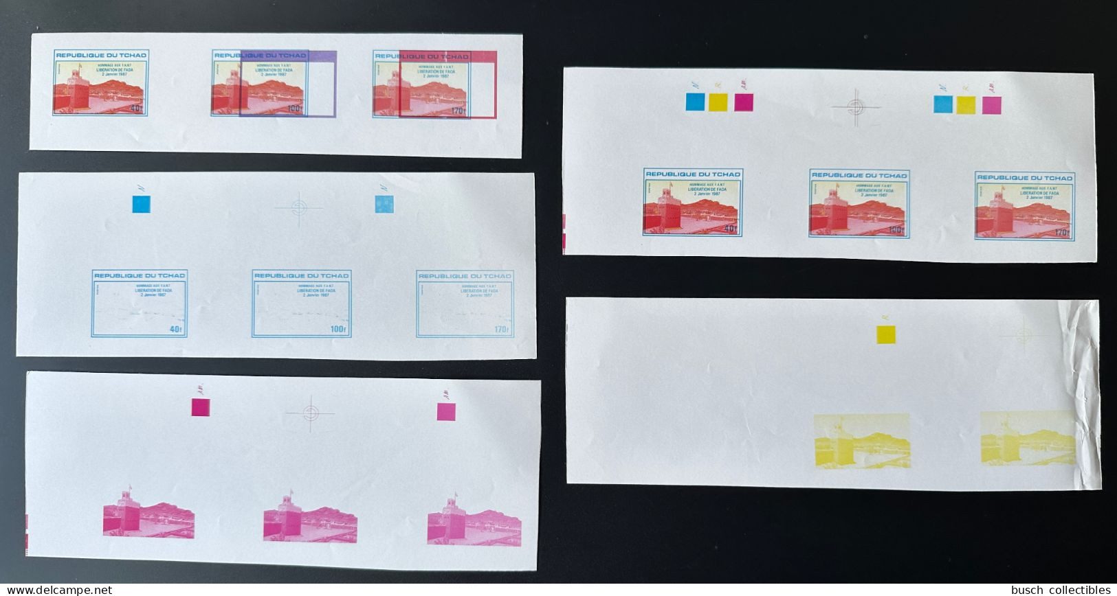 Tchad Chad Tschad 1987 / 1988 Mi. 1155 - 1158 Essais Couleur Color Proofs Hommage Aux FANT Libération Fada 5 Blocks - Tschad (1960-...)