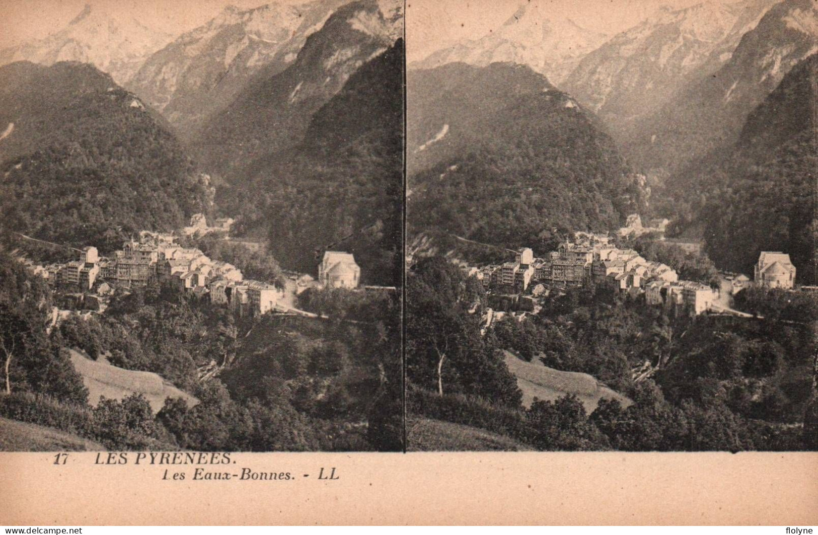 Eaux Bonnes - Cpa Stéréo 2 Vues - Le Village - Eaux Bonnes