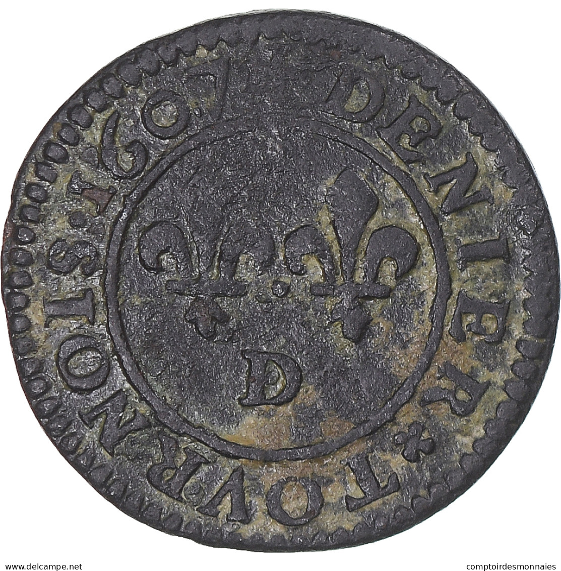 Monnaie, France, Henri IV, Denier Tournois, 1607, Lyon, TB+, Cuivre, Gadoury:532 - 1589-1610 Henri IV Le Vert-Galant