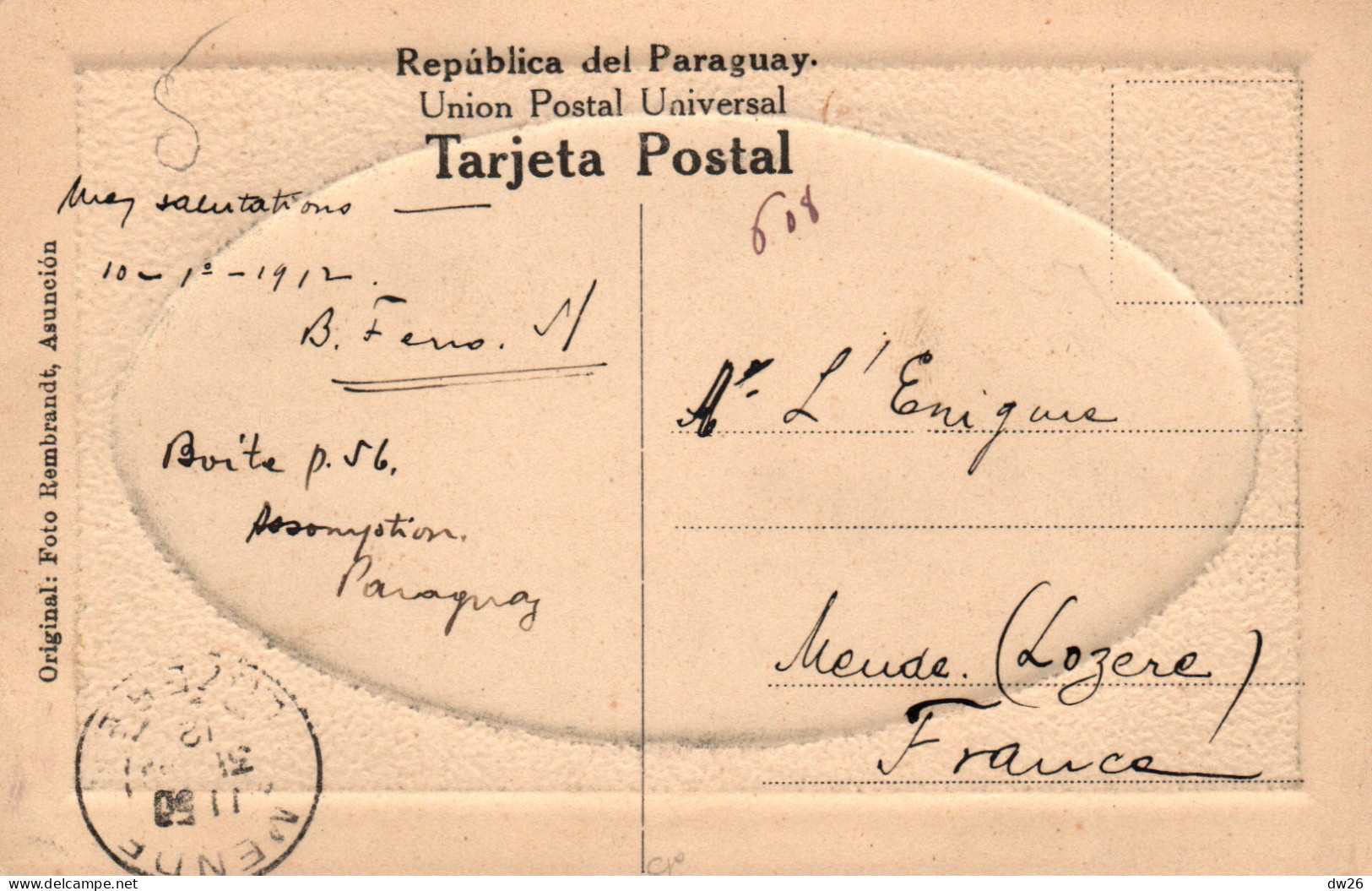 Paraguay - Plaza Constitucion, Vista Parcial, Asuncion 1912 - Timbre Avec Surcharge (habilitada En Veinte) - Paraguay