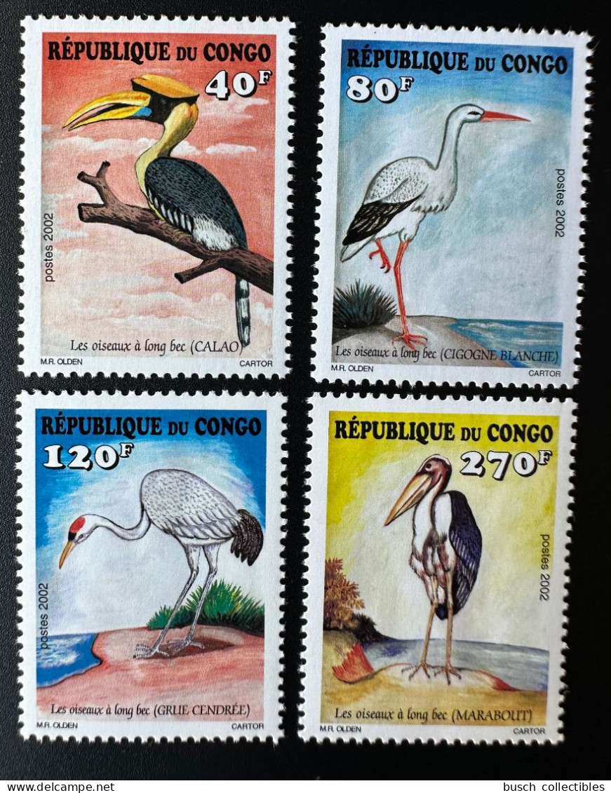 Congo Kongo 2002 Mi. 1753 - 1756 Les Oiseaux à Long Bec Birds Vögel Marabout Cigogne Stork Storch Calao Grue Cendrée - Cigognes & échassiers